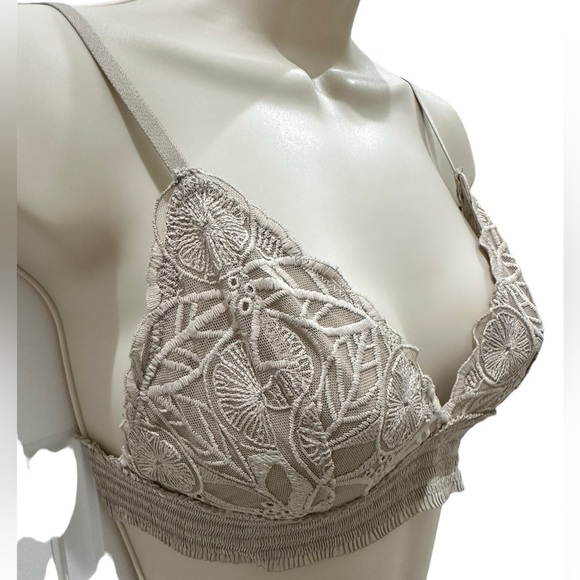 AERIE TAN LACE MESH UNLINED BRALETTE - Picture 3 of 7